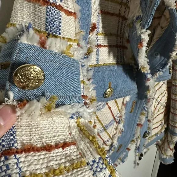 Veronica Beard Women's Nilaja Jacket Multicolor Size 4 Plaid Tweed Denim Trim - Picture 7 of 15